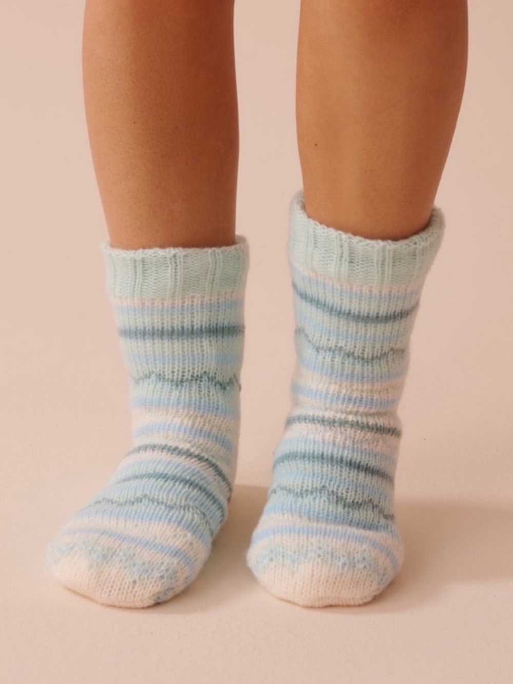 la Vie en Rose Striped Knit and Sherpa Socks